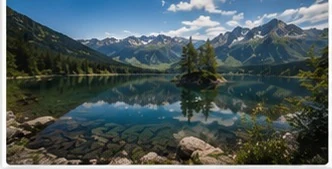 Bergsee mit kleiner bewaldeter Insel