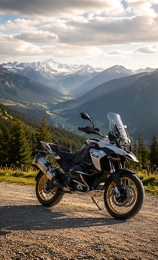 BMW F 900 GS Motorrad mit Blick ins Tal